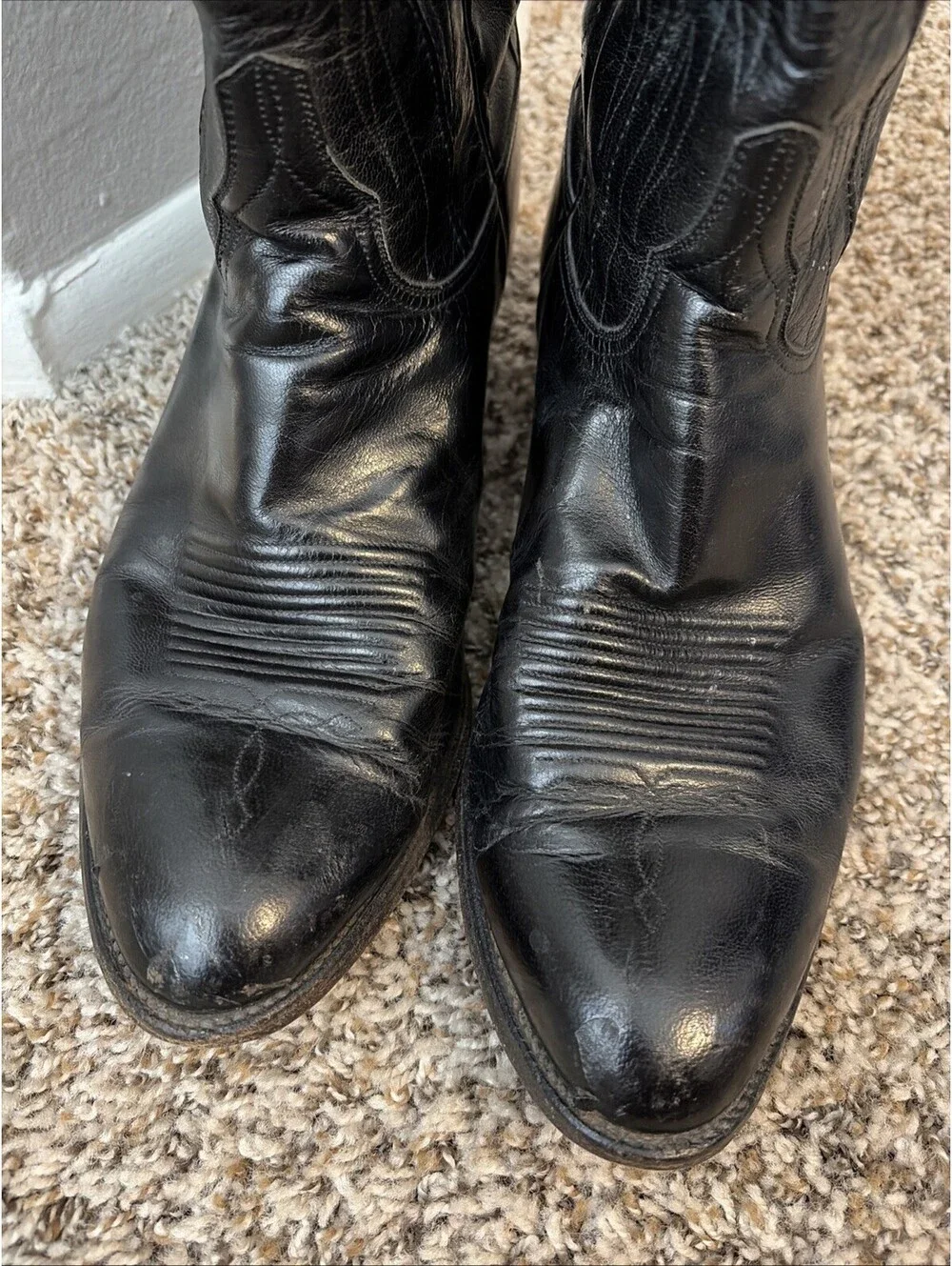 Lucchese Black Leather Western Cowboy Boots Men’s Size 11 E Made in USA 1883